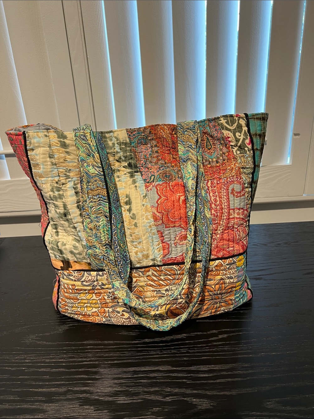 Karma Highway Tote in colorful and vibrant patchwork- Stunner!